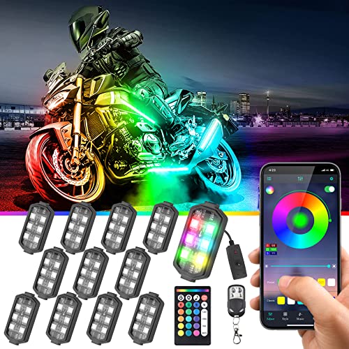 Chipcolor 12 قطعة من مجموعة مصابيح LED للدراجات النارية ، APP / RF التحكم MagicRGB للدراجات النارية أضواء LED 16 مليون لون ضوء الفرامل وضع الموسيقى ضوء وضع المطاردة IP65 أضواء دراجة نارية مقاومة للماء مع مفتاح الطاقة Chipcolor 12 قطعة من مجموعة مصابيح LED للدراجات النارية ، APP / RF التحكم MagicRGB للدراجات النارية أضواء LED 16 مليون لون ضوء الفرامل وضع الموسيقى ضوء وضع المطاردة IP65 أضواء دراجة نارية مقاومة للماء مع مفتاح الطاقة