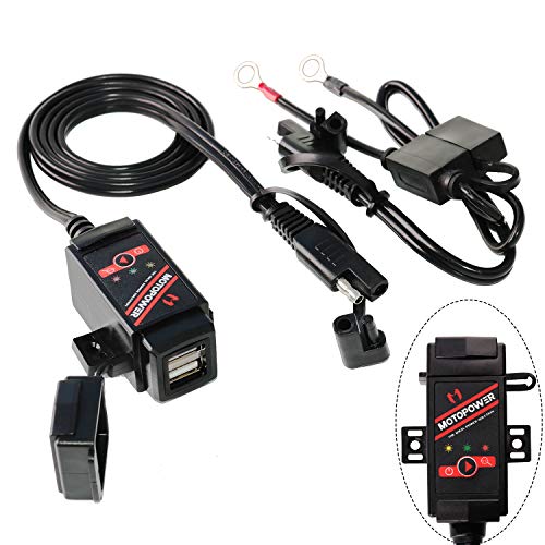 MOTOPOWER MP0608 3.1Amp دراجة نارية منفذ USB مزدوج SAE إلى محول USB مراقب بطارية مع التحكم في التبديل ومؤشرات LED MOTOPOWER MP0608 3.1Amp دراجة نارية منفذ USB مزدوج SAE إلى محول USB مراقب بطارية مع التحكم في التبديل ومؤشرات LED