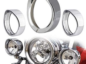 NTHREEAUTO Chrome Motorcycle Lights Kit Frenched Ring Kit متوافق مع Harley ، 7 "حلقة زخرفة المصباح الأمامي + قناع تزيين حلقة إضاءة الضباب 4 1/2" (كروم)