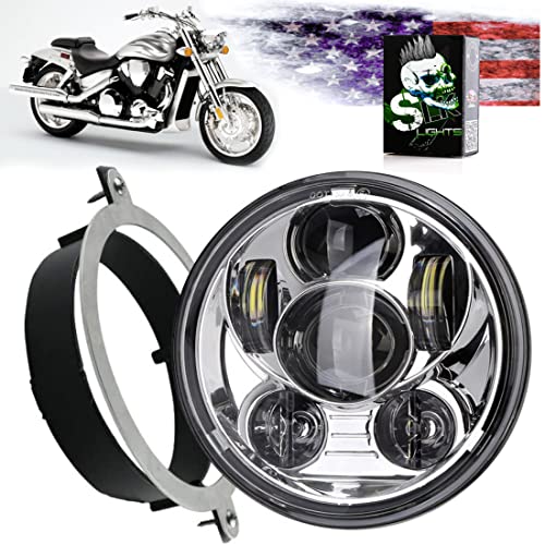 SLK-Lights VTX 5.75 inch Chrome Round LED Projector Daymaker Headlight with Bracket and Hardware - سهل التركيب والتوصيل والتشغيل مصباح أمامي للدراجات النارية متوافق مع Honda VTX 1300، VTX 1800 SLK-Lights VTX 5.75 inch Chrome Round LED Projector Daymaker Headlight with Bracket and Hardware - سهل التركيب والتوصيل والتشغيل مصباح أمامي للدراجات النارية متوافق مع Honda VTX 1300، VTX 1800