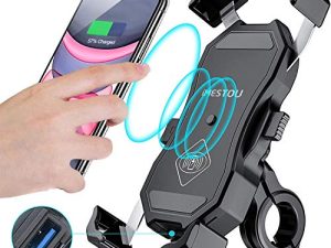 iMESTOU مقاوم للماء للدراجات النارية لاسلكي 15 واط Qi / USB شاحن سريع 3.0 حامل هاتف 2 في 1 حامل على المقود 22-32 مم أو مرآة الرؤية الخلفية شحن سريع للهواتف المحمولة 3.5-6.8 بوصة