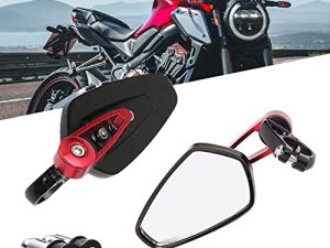 DREAMIZER مرايا جانبية عالمية للدراجات النارية 7/8 "22 ملم مرايا نهاية المقود متوافقة مع FZ1 FZ07 MT03 MT07 MT10 XT250 Svartpilen 401 - RED