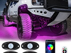 RGB LED Rock Lights Underglow Neon Multicolor Waterproof Lighting Kits مع APP / RF Bluetooth Timing Mode التحكم المناسب لشاحنة ATV SUV على الطرق الوعرة UTV Jeep Boat للدراجات النارية الرباعية 4PODS