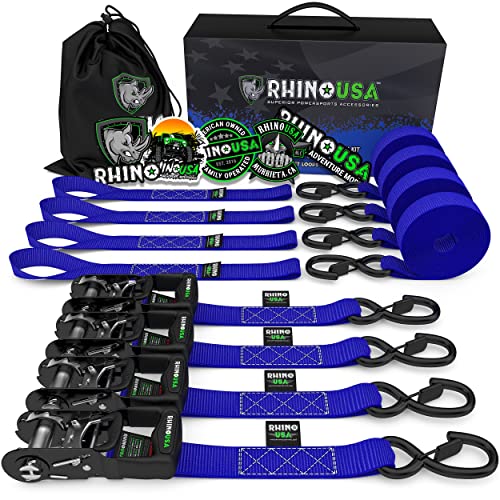 RHINO USA طقم ربط أحزمة السقاطة ، 5،208 قوة كسر - تتضمن (4) مشابك ربط متينة مع مقابض مبطنة وخطافات مطلية بالكرومولي S + (4) حلقات ربط حلقي ناعمة RHINO USA طقم ربط أحزمة السقاطة ، 5،208 قوة كسر - تتضمن (4) مشابك ربط متينة مع مقابض مبطنة وخطافات مطلية بالكرومولي S + (4) حلقات ربط حلقي ناعمة