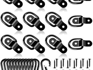 Rings Tie Down Anchors Hooks 1/4 "Trailer Anchor Rings سعة 1200 رطل مع حلقات Carabiner D للمقطورات الثقيلة والشاحنات و RV Campervan والقوارب والدراجات النارية سطح جبل
