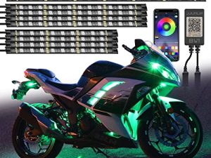 JJunLiM 12 قطاع مقاوم للماء للدراجات النارية RGB LED Accent Light Glow Light Kit مع التحكم في التطبيق - BW1.5
