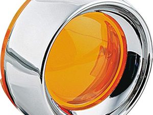 ملحق إضاءة الدراجة النارية Kuryakyn 2108: إطار عميق للأطباق من 2000 إلى 19 دراجة نارية Harley-Davidson مزودة بإشارة دوران / أضواء وامضة ، عدسة كهرمانية ، كروم ، زوج واحد
