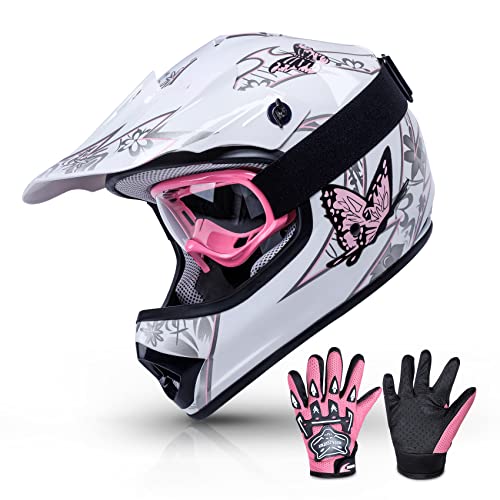 خوذة أطفال TCT-MT DOT للشباب + نظارات واقية + قفازات ATV Street Dirt Bike خوذة موتوكروس للدراجات النارية (فراشة وردية ، متوسطة) خوذة أطفال TCT-MT DOT للشباب + نظارات واقية + قفازات ATV Street Dirt Bike خوذة موتوكروس للدراجات النارية (فراشة وردية ، متوسطة)