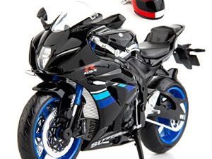 MSZ 1/12 متوافق مع لعبة Suzuki GSX-R1000 للدراجات النارية ، وحدة تجميع للدراجات النارية مع حامل عرض وسلسلة مفاتيح خوذة ، لعبة دراجات نارية للأولاد بعمر 3-9 سنوات أسود