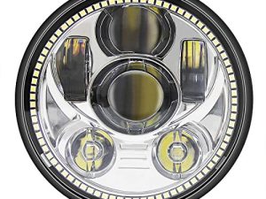 Wisamic 5-3 / 4 5.75 بوصة مصباح LED أمامي - مع Halo DRL متوافق مع Harley Davidson Dyna Street Bob Super Wide Glide Low Rider Night Rod Train Softail Deuce Custom Sportster Iron 883 - فضي