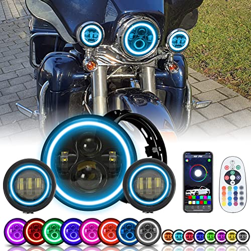 SUNPIE متوافق مع دراجات H_arley Motorcycles 7 بوصة RGBW Halo LED مصباح أمامي أسود + 4-1 / 2 inch RGBW Fog Lights مع حامل تثبيت مقاوم للماء تطبيق تحكم عن بعد ألوان مخصصة وضع الصوت / الموسيقى SUNPIE متوافق مع دراجات H_arley Motorcycles 7 بوصة RGBW Halo LED مصباح أمامي أسود + 4-1 / 2 inch RGBW Fog Lights مع حامل تثبيت مقاوم للماء تطبيق تحكم عن بعد ألوان مخصصة وضع الصوت / الموسيقى