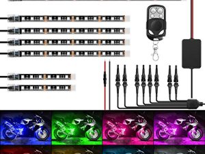 مجموعة مصابيح Nilight 8PCS للدراجات النارية RGB LED مقاومة للماء بأضواء متعددة الألوان مع جهاز تحكم عن بعد لاسلكي RF 4Key لهارلي ديفيدسون هوندا كاواساكي سوزوكي ، ضمان لمدة عامين (TL-42)