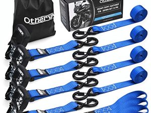 أربطة ربط سقاطة بحزام سفلي من Otherya - 1.5 بوصة × 8 قدم 4500 رطل قوة كسر - أحزمة شحن لتأمين معدات حديقة الدراجات النارية والكاياك والشاحنة والمقطورة والقارب - تتضمن 4 حلقات ناعمة （أزرق）