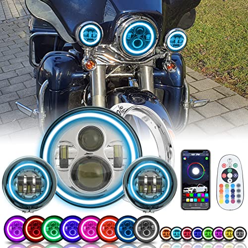 SUNPIE متوافق مع دراجات H_arley Motorcycles 7 بوصة RGBW Halo LED مصباح أمامي فضي + 4-1 / 2 inch RGBW Fog Lights مع حامل تثبيت مقاوم للماء تطبيق تحكم عن بعد ألوان مخصصة وضع الصوت / الموسيقى SUNPIE متوافق مع دراجات H_arley Motorcycles 7 بوصة RGBW Halo LED مصباح أمامي فضي + 4-1 / 2 inch RGBW Fog Lights مع حامل تثبيت مقاوم للماء تطبيق تحكم عن بعد ألوان مخصصة وضع الصوت / الموسيقى